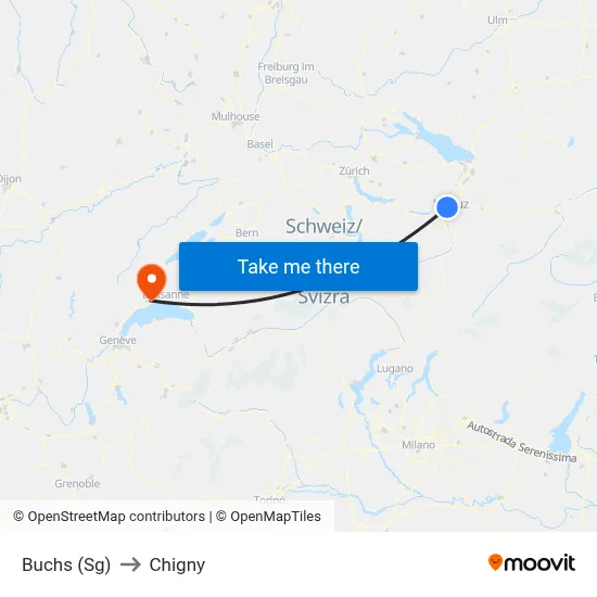 Buchs (Sg) to Chigny map