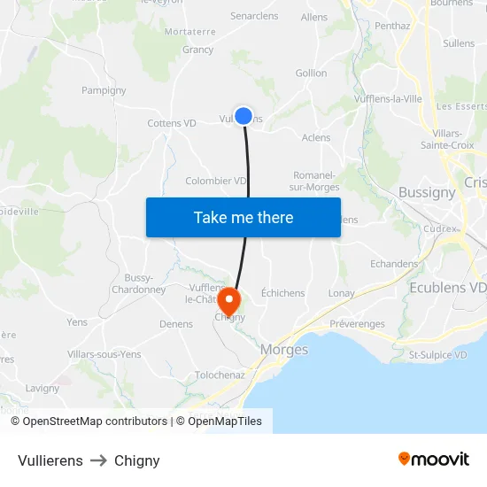 Vullierens to Chigny map