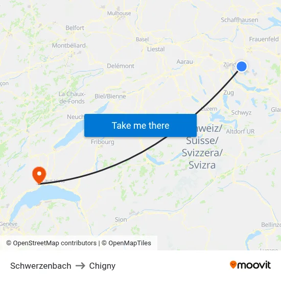 Schwerzenbach to Chigny map