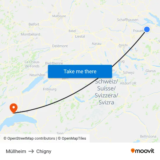 Müllheim to Chigny map