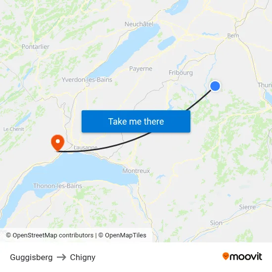 Guggisberg to Chigny map