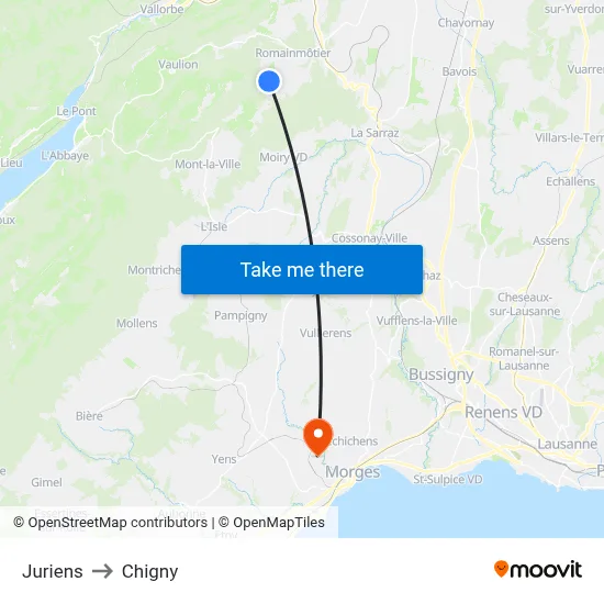 Juriens to Chigny map