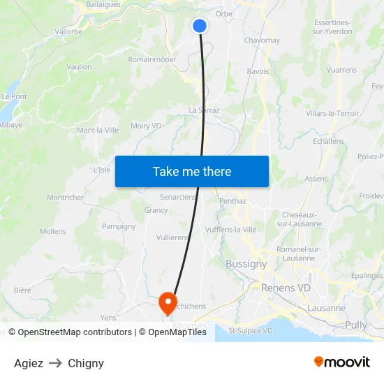 Agiez to Chigny map