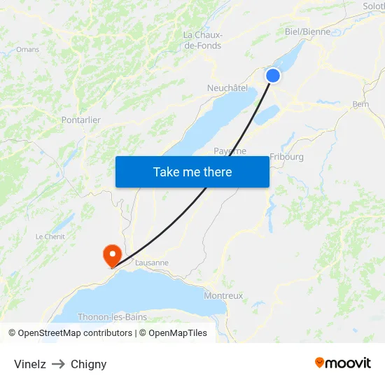Vinelz to Chigny map