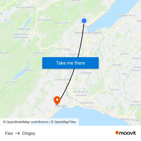 Fiez to Chigny map
