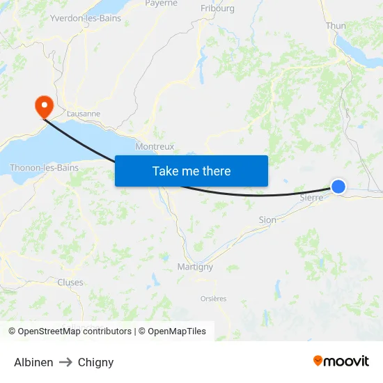 Albinen to Chigny map