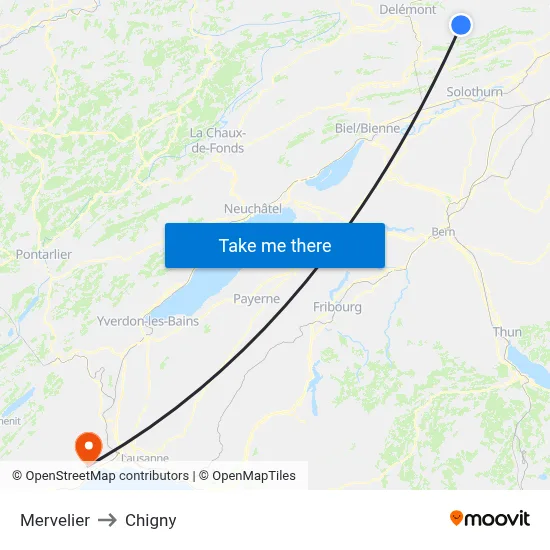 Mervelier to Chigny map