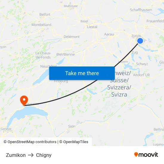 Zumikon to Chigny map