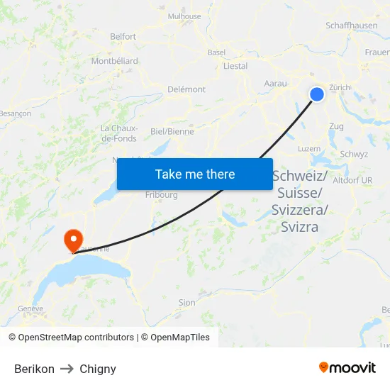 Berikon to Chigny map