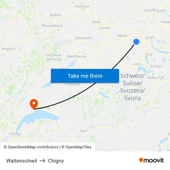 Waltenschwil to Chigny map