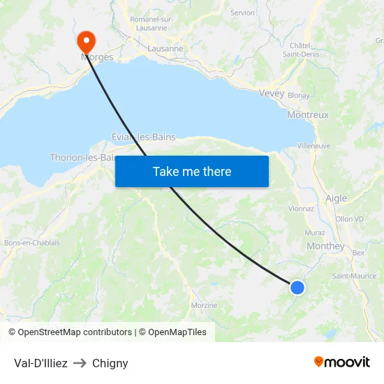 Val-D'Illiez to Chigny map