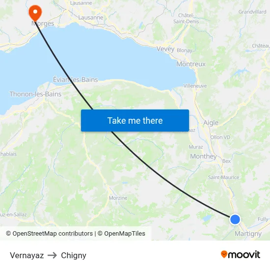 Vernayaz to Chigny map