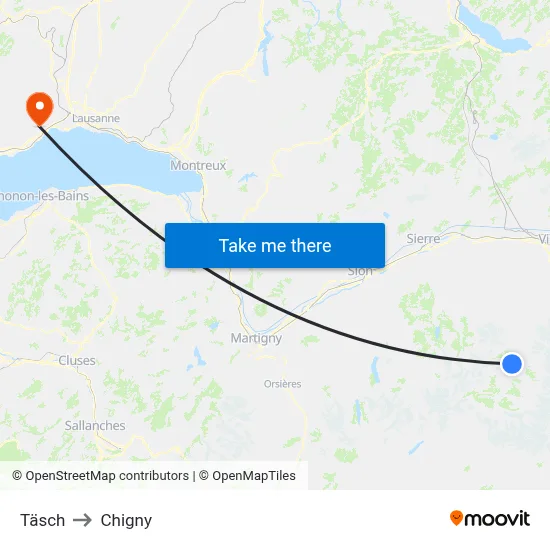 Täsch to Chigny map