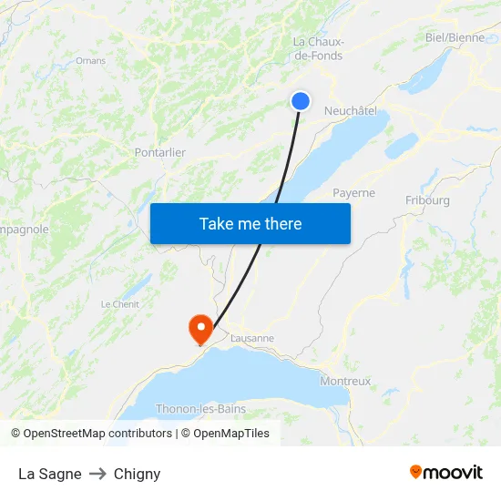La Sagne to Chigny map