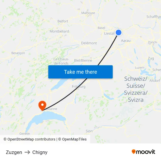Zuzgen to Chigny map