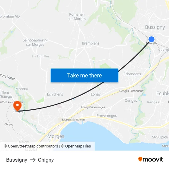 Bussigny to Chigny map