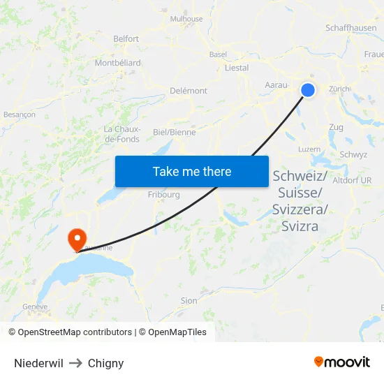 Niederwil to Chigny map