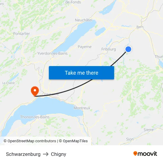 Schwarzenburg to Chigny map