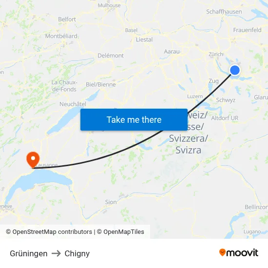 Grüningen to Chigny map