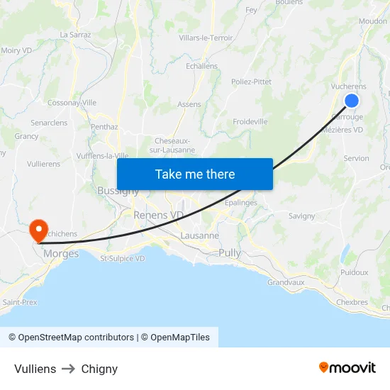 Vulliens to Chigny map
