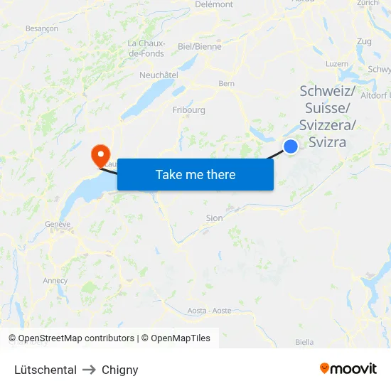 Lütschental to Chigny map