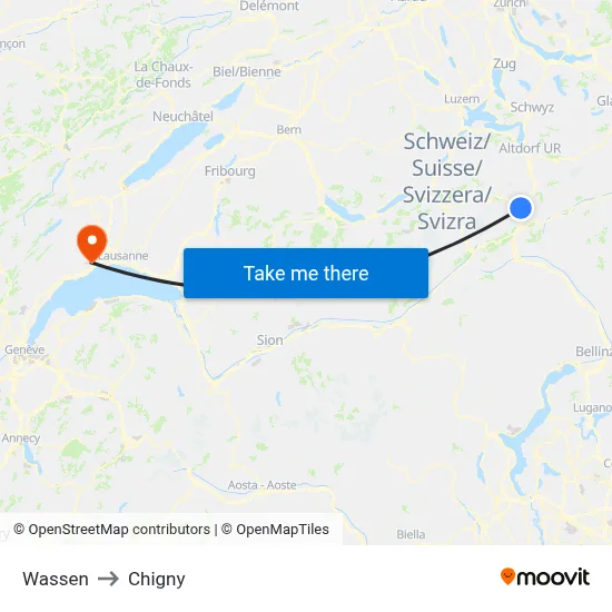 Wassen to Chigny map