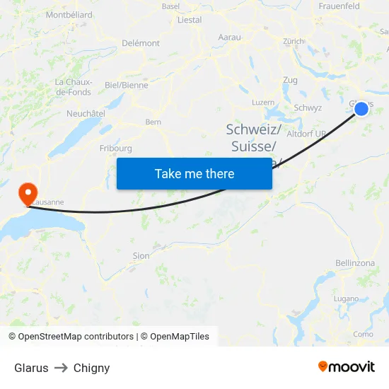 Glarus to Chigny map
