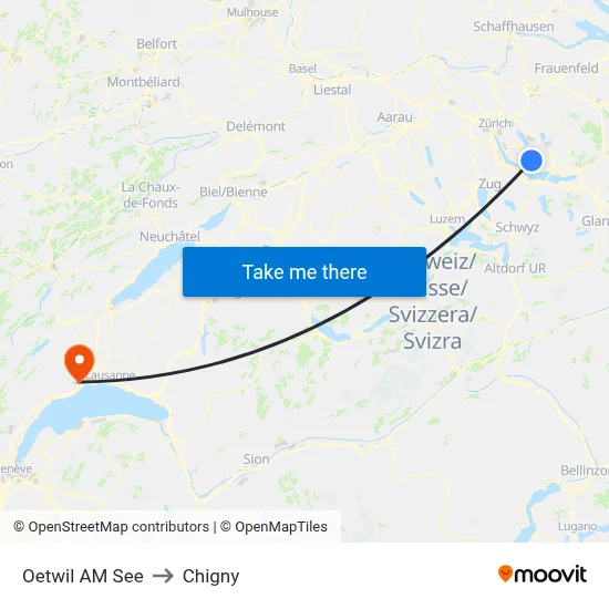 Oetwil AM See to Chigny map