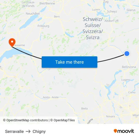 Serravalle to Chigny map