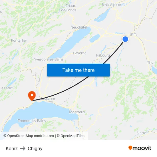 Köniz to Chigny map