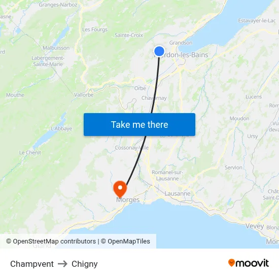 Champvent to Chigny map