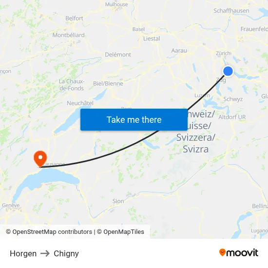 Horgen to Chigny map