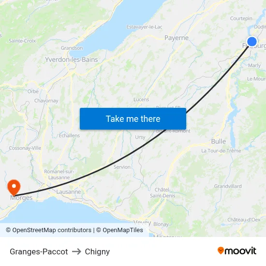 Granges-Paccot to Chigny map