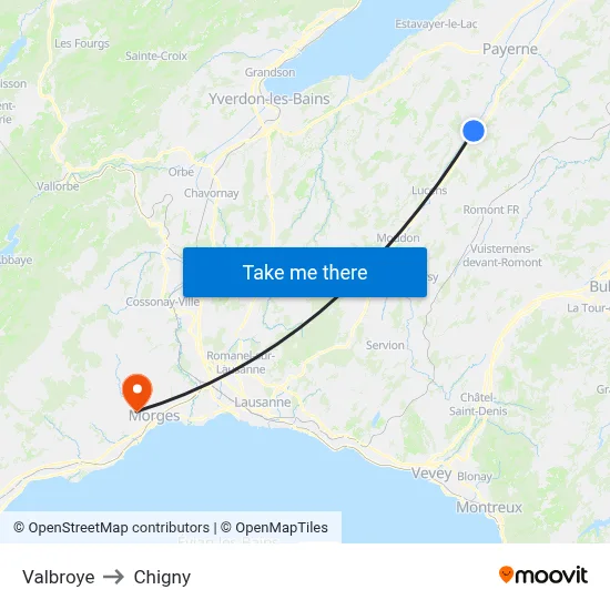 Valbroye to Chigny map