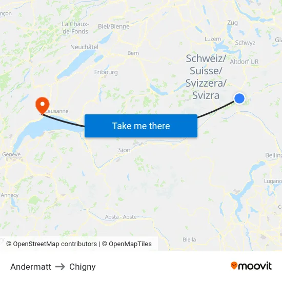 Andermatt to Chigny map