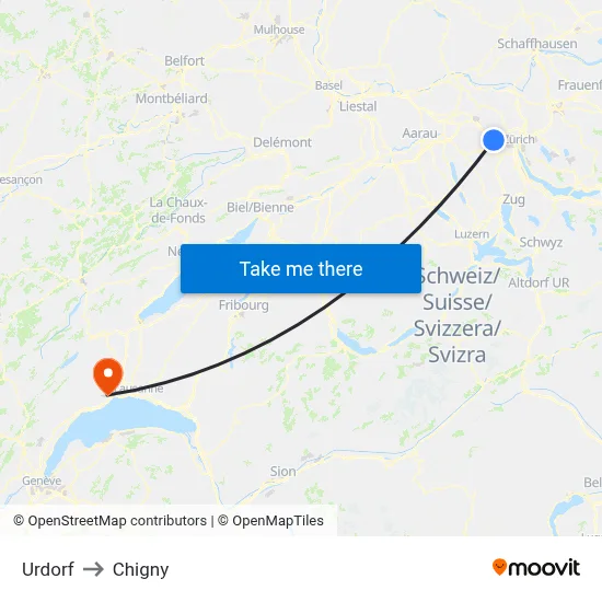 Urdorf to Chigny map
