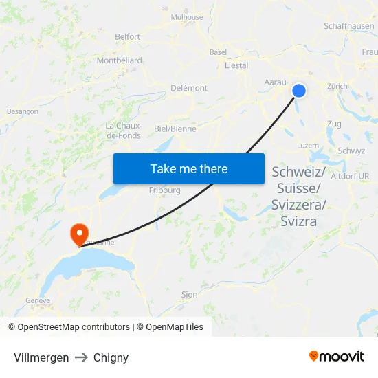 Villmergen to Chigny map