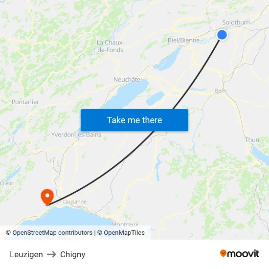 Leuzigen to Chigny map