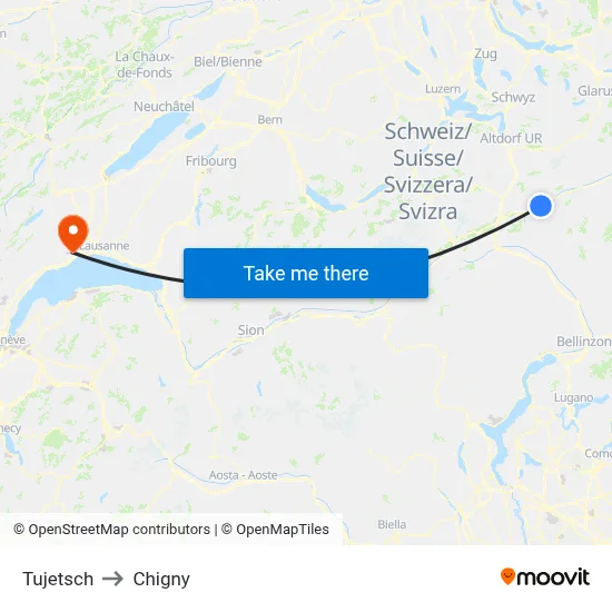 Tujetsch to Chigny map