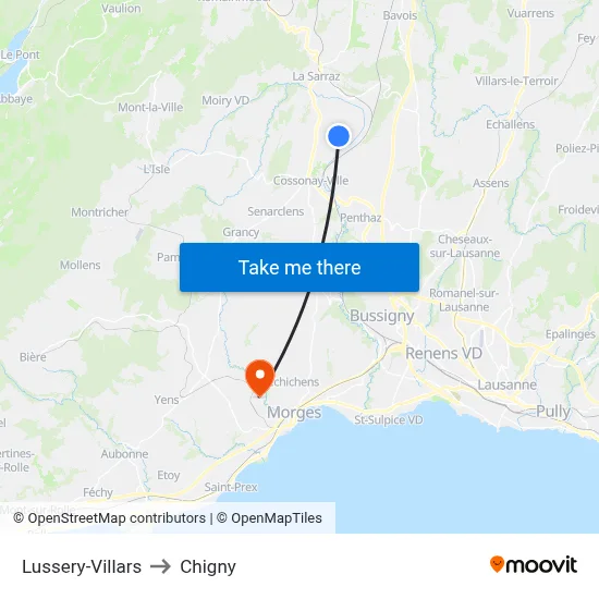 Lussery-Villars to Chigny map