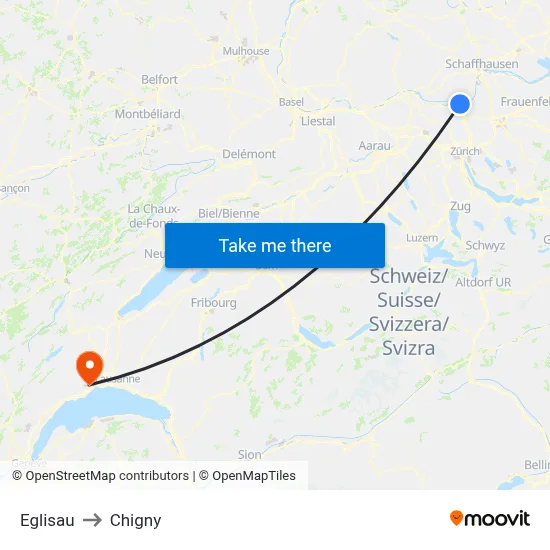 Eglisau to Chigny map