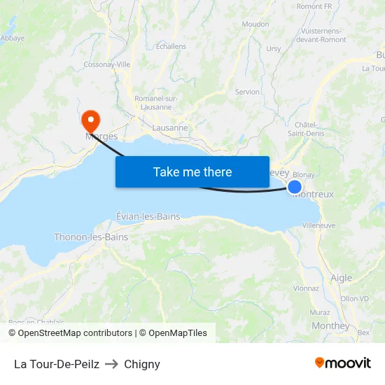 La Tour-De-Peilz to Chigny map