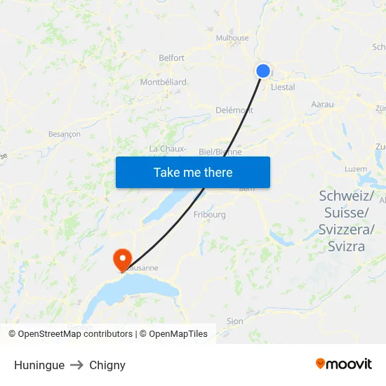 Huningue to Chigny map