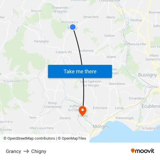 Grancy to Chigny map