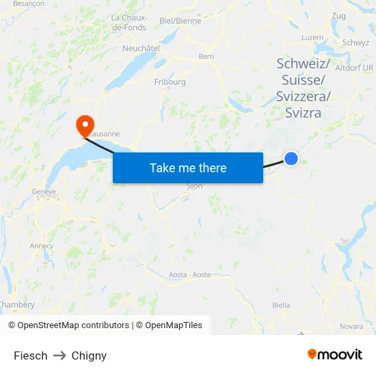 Fiesch to Chigny map