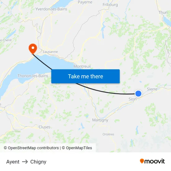 Ayent to Chigny map