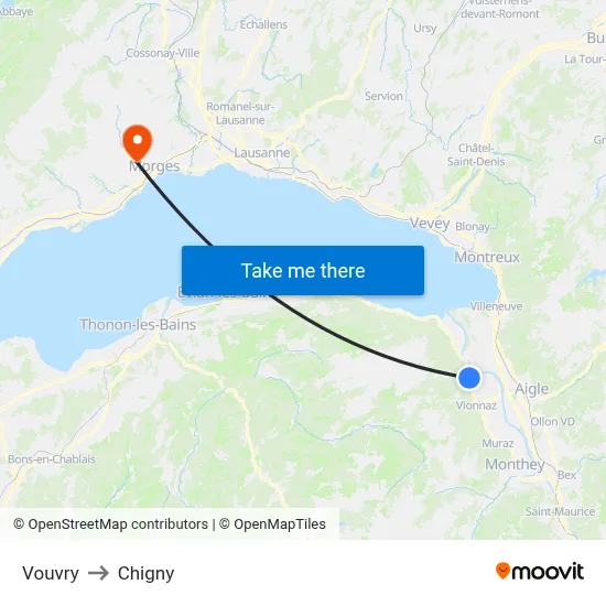 Vouvry to Chigny map