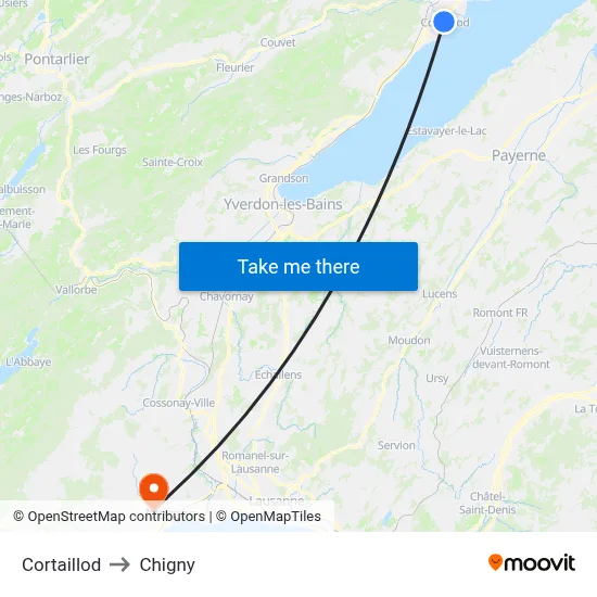Cortaillod to Chigny map