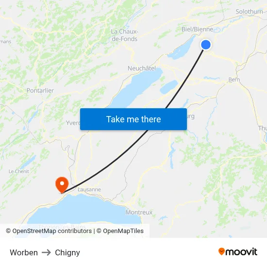Worben to Chigny map