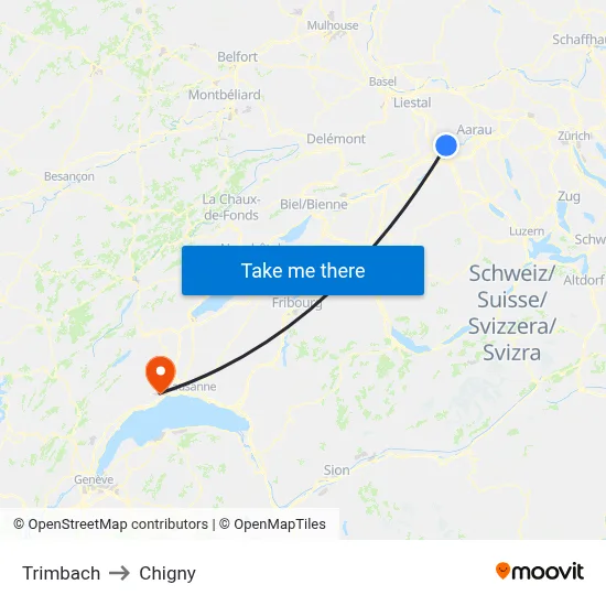 Trimbach to Chigny map